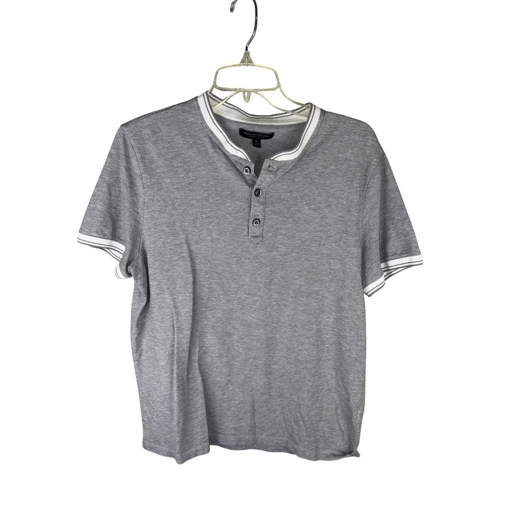Banana Republic Luxury Touch Henley Shirt Mens Medium Gray Short Sleeve Cotton